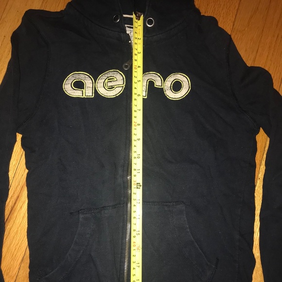 Aero Xsmall Black yellow Zip Up Hoodie Aeropostale casual warm junior back to sc - Picture 3 of 7
